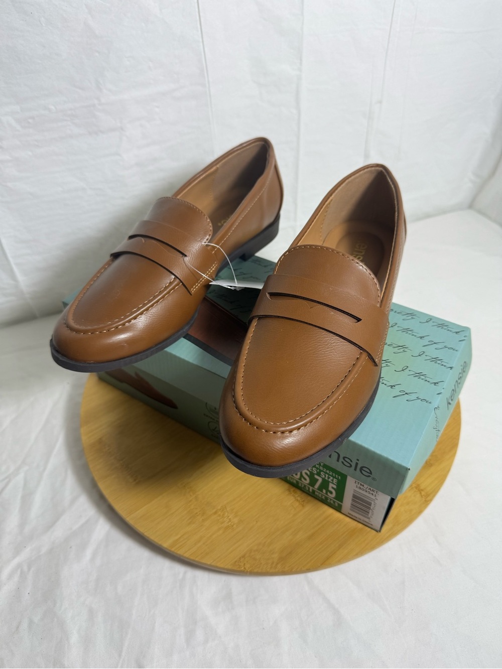 Kensie Women’s Penny Loafers Size 7.5 Cognac Brown Slip On Shoes New In Box